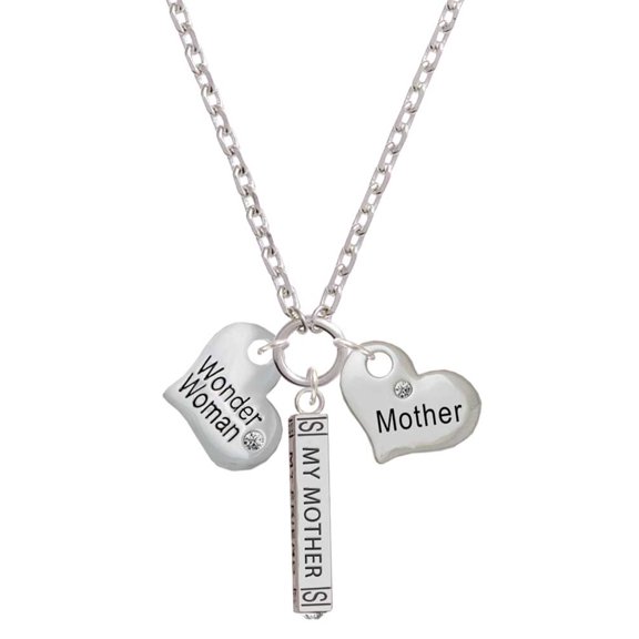 Delight Jewelry Silvertone Large Wonder Woman Heart Always My Mother Bar Zoe Necklace