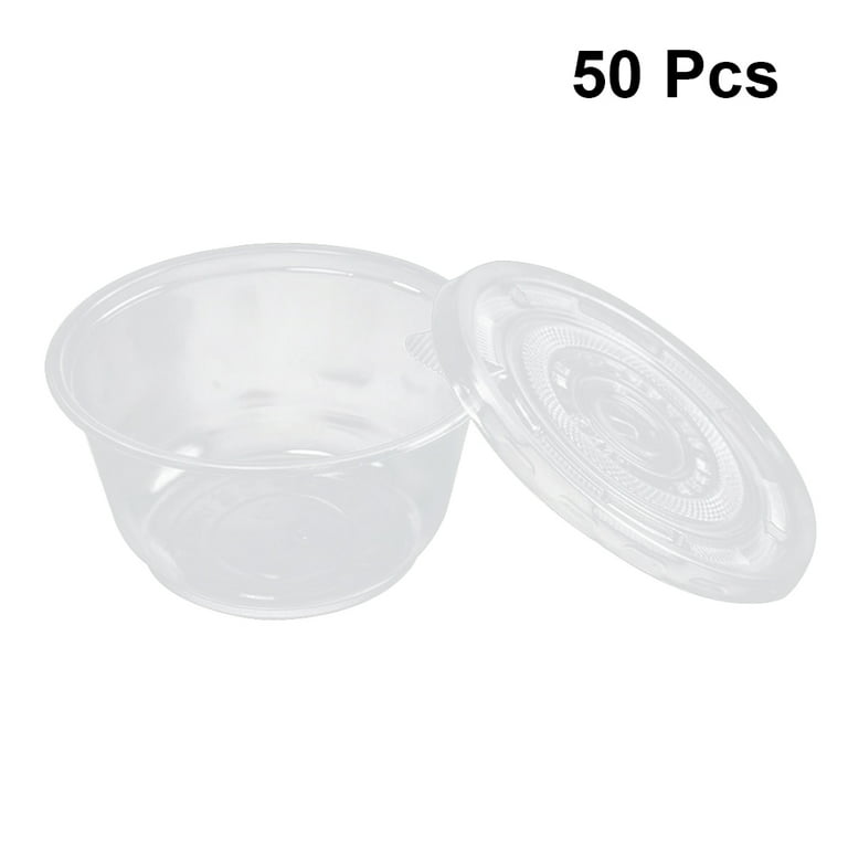 Tinksky 50pcs Plastic Bowl with Lid Disposable Round Transparent Cold Shaved Jelly Bowl Lunch Box 450ml for Daily Use, Size: 4.72 x 4.72 x 2.76