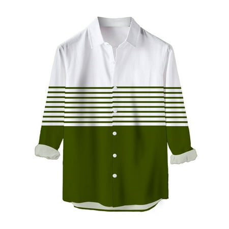 

HLONK Mens Long Sleeved Stripe Self Cultivation Shirt Top Blouse