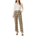 thumbnail image 2 of INSPIRE CHIC Women's Plaid Elastic Waist Button Zipper Straight Leg Long Pants S Black Khaki, 2 of 6