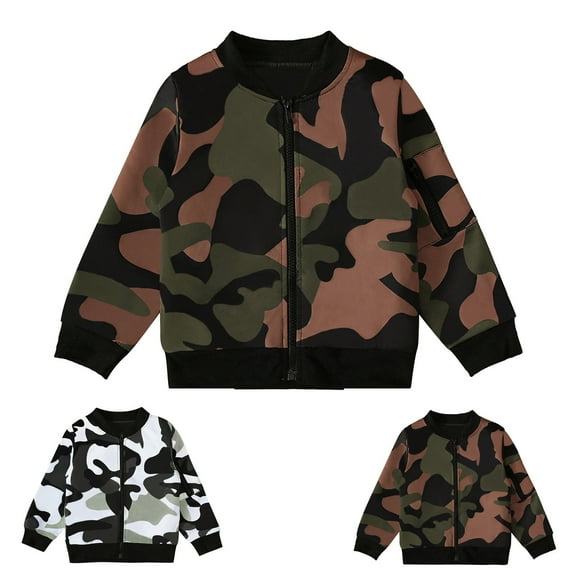 Uxgjfwu Kids Jacket Toddler Kids Baby Boys Fashion Long Sleeves Zipper Camouflage Print Jacket Coat