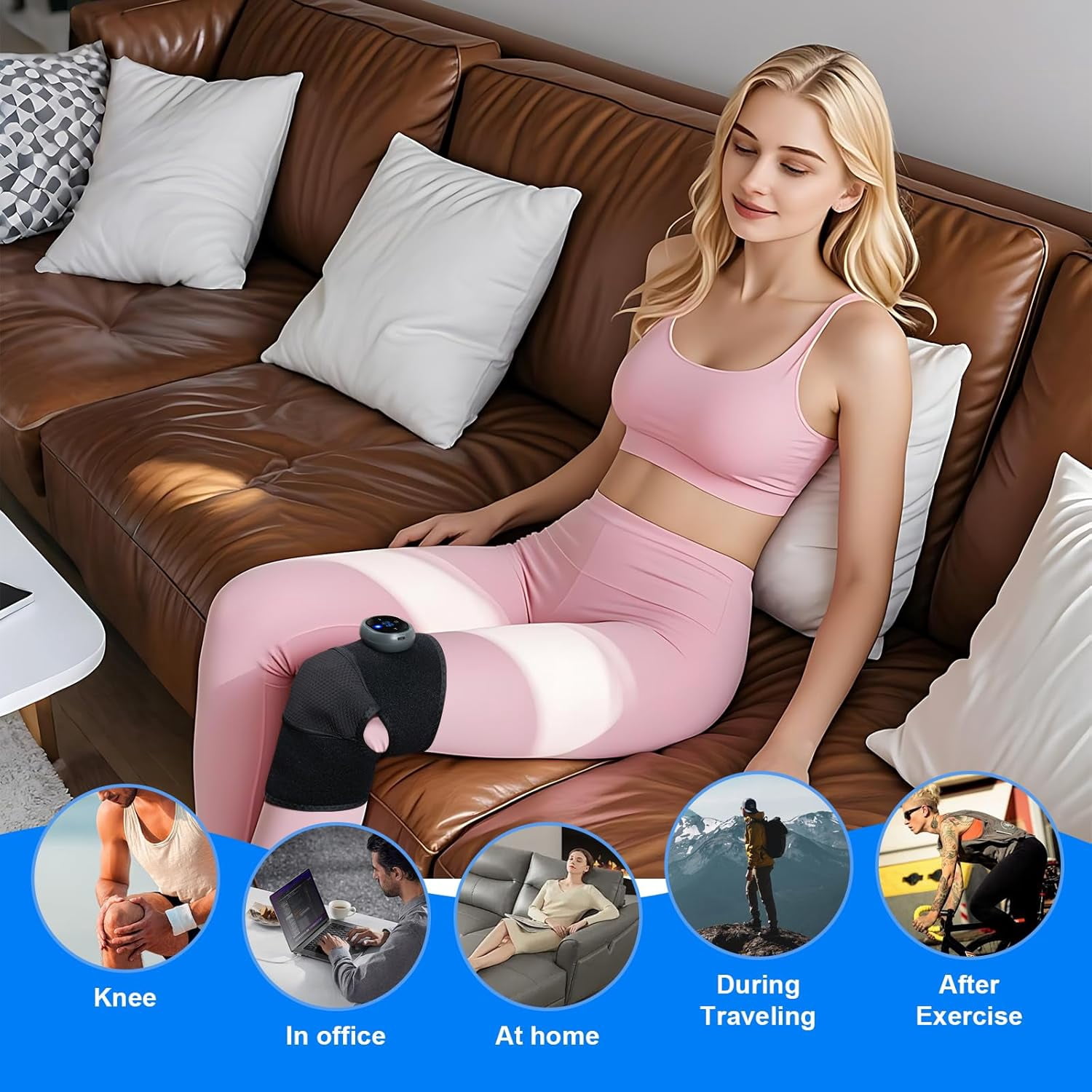 Knee Massager with Heat and Vibration Massage, Knee Brace Pain Relief for Joints Elbow Shoulder Ligament and Muscles Injuries, Two Adjustable Straps, Suit for Family Home