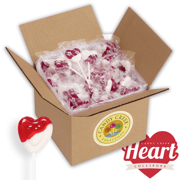 Candy Creek Heart Lollipops Strawberry Cream Valentine's Nut Free Bulk Carton 5 lb.