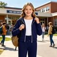 thumbnail image 5 of Resicozy Hoodies for Teen Girls Zip Up Long Sleeve Cropped Sweatshirts for Kids Cute Preppy Youth Trendy Fashion Back to School 5-15 Years Navy 140, 5 of 7