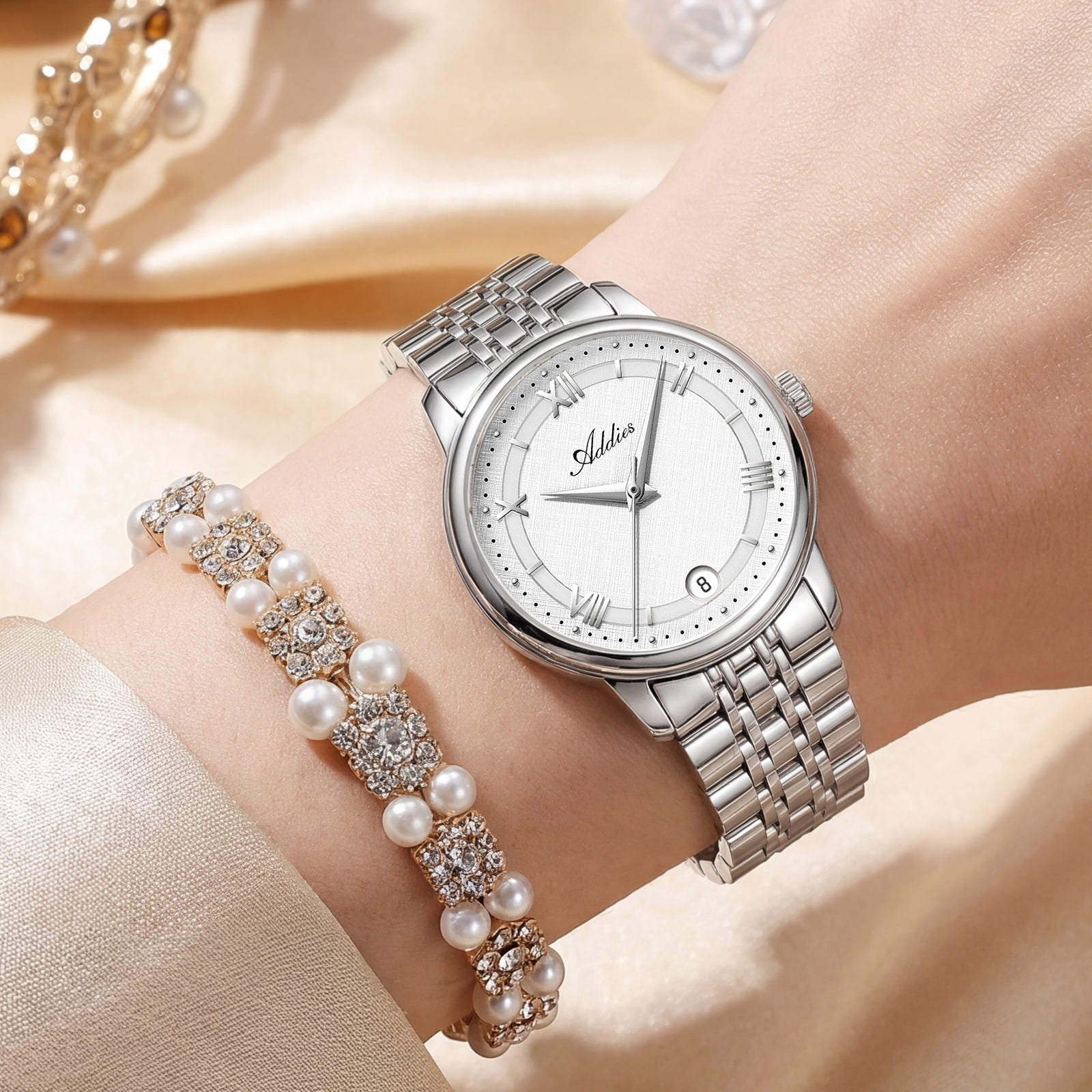 ADDIES Women's Quartz Watch 31mm with Sapphire Crystal, Japanese GM12 Movement, Stainless Steel Bracelet, Slim Case Design, 50M Waterproof Analog Watch, Gift for Women