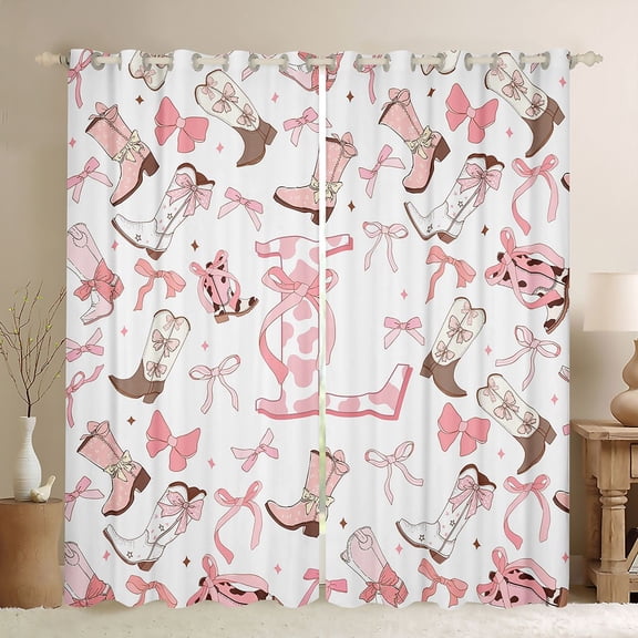 Erosebridal Pink Bow Letter L Black Out Curtains, Western Cowboy Cowgirl Boot Curtains Pack of 2 (42x63 Each) for Girls