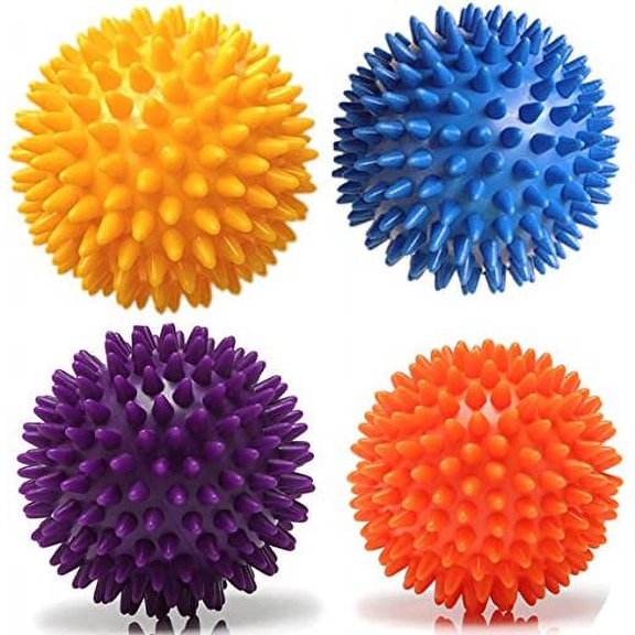 Set of 4 Spiky Deep Tissue Massage Hard Ball - Plantar Fasciitis Broken Ankle Foot Break up Scar Tissue Tight Sore Muscle Knot Neck Shoulder All Body Relieve