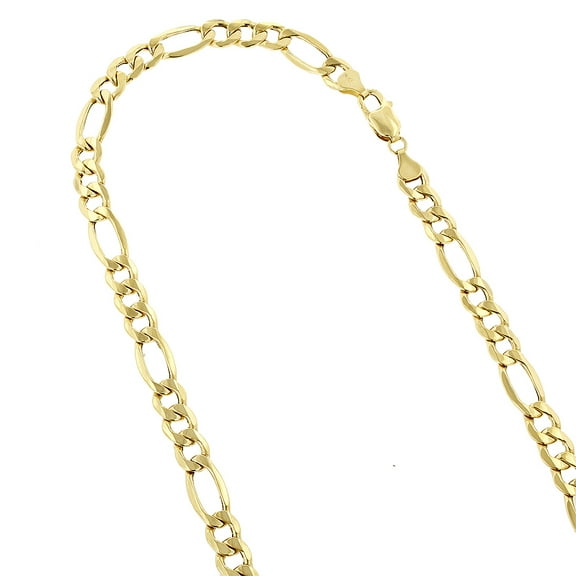 14k 8.5 Yellow Gold 6.5mm Diamond Cut Alternate 3+1 Figaro Lite Chain Bracelet Lobster Clasp