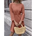 thumbnail image 2 of Vestido De Manga Larga Con Cuello Vestido Con Cinturón De Cintura Alta Vestido Redondo Midi Con Cintura Anudada Vestido Midi De Mujer Round Neck Long Sleeve Dress Polyester ANGGREK Otros, 2 of 7