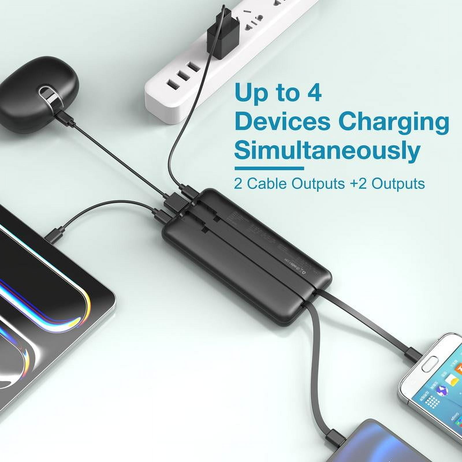 Portable Charger with Built-in Cables,Portable Charger with Cords Wires Slim 10000mAh Travel Battery Pack 4 Outputs 2 Inputs 22.5W Fast Charging Power Bank for Samsung Google Pixel LG Moto iPhone