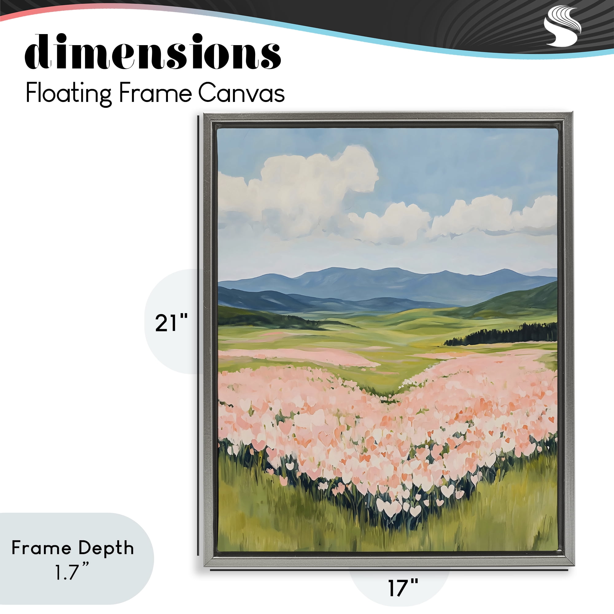 Stupell Industries Heart Shaped Flower Field Gray Framed Floater Canvas Wall Art, design by The Prints Vibe