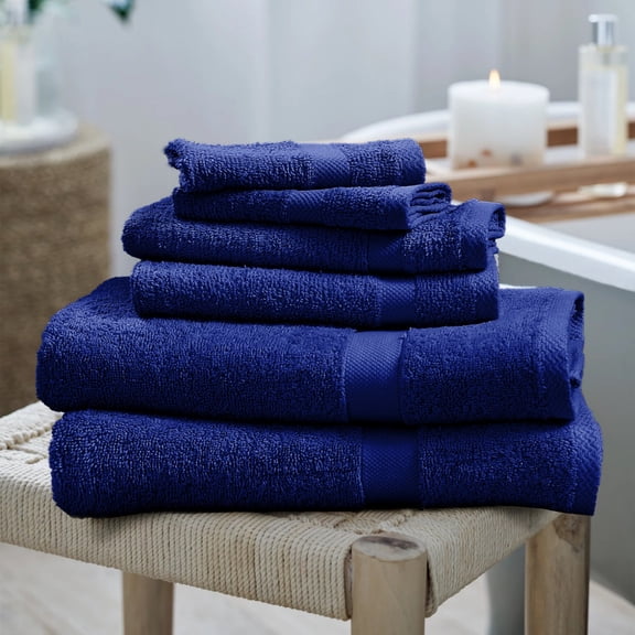 100% Cotton Bath Towels 6 Pcs Set 2 Bath Towels 2 Face Towels Soft & High Absorbent Navy Blue