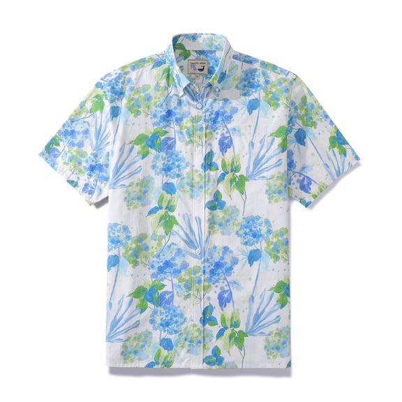 YIUME Hawaiian Shirts For Men Tropical Floral Smudged Button Down Cotton Aloha Shirt