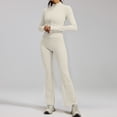 thumbnail image 5 of VISALY Women's 2 Piece Tracksuit Sets Long Sleeve Zipper Jacket with Athletic High Waist Flare Long Leggings Slim Fit Casual Sport Workout Outfit Athleisure Tracksuit Jogger Loungewear Set Beige L, 5 of 8