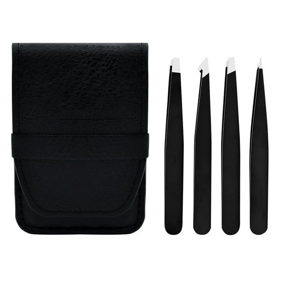 Tweezers Set: 4 Professional Stainless Steel Tweezers,the Best Precision Tweezers for Shaping Eyebrows,Excellent Beauty Tools for Facial Hair,Ingrown Hairs,and Blackhead Removal
