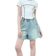 thumbnail image 2 of ITSAME Denim Shorts for Girls, with Pocket Elastic Waist Cute Bow Summer Trendy Loose Jean Shorts Blue 9-10T, 2 of 9