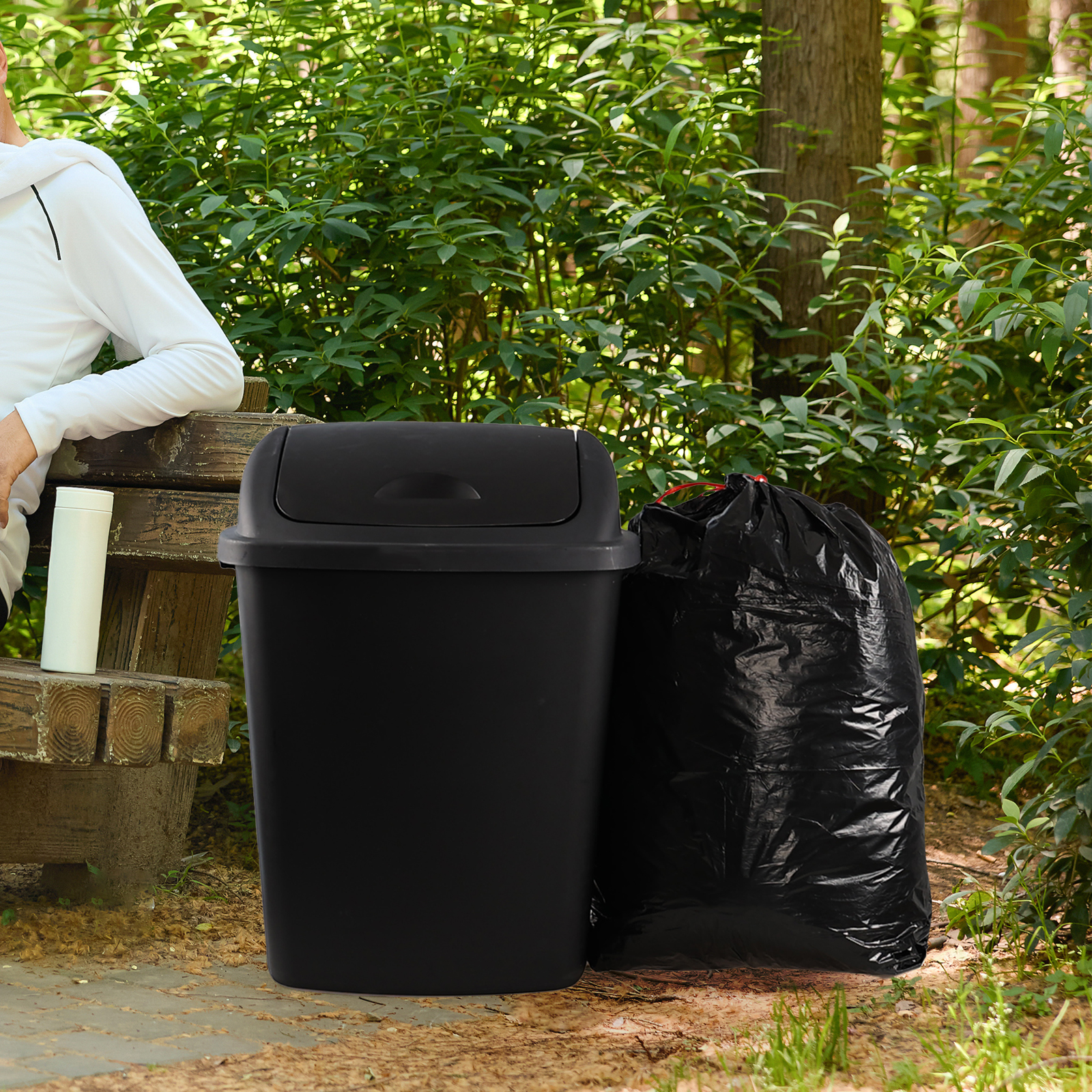 Gloreen 70 L Black Garbage Bin with Swing Lid, Extra Large Plastic Trash Can, 4 Pack