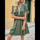 thumbnail image 4 of Vestido Camisero Holgado con Escote en V para Mujer, Estilo Babydoll, Corta, Corte Recto, Informal, Minivestido de Verano 2025. Verde S, 4 of 10