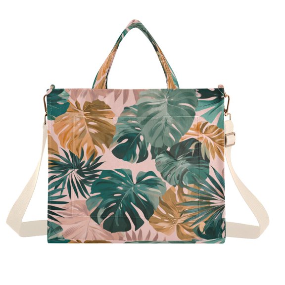 Corduroy Tote Bag for Women Shoulder Handbags Fashion Ladies Purses Satchel Messenger Bags Abstract Tropical Leaves Pattern S
