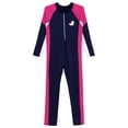 thumbnail image 3 of YUUMIN Girls Upf 50+ Long Wetsuits Long Sleeve Zip Up One Piece Swimsuits Sun Full Body Cover Navy Blue 3-4, 3 of 6