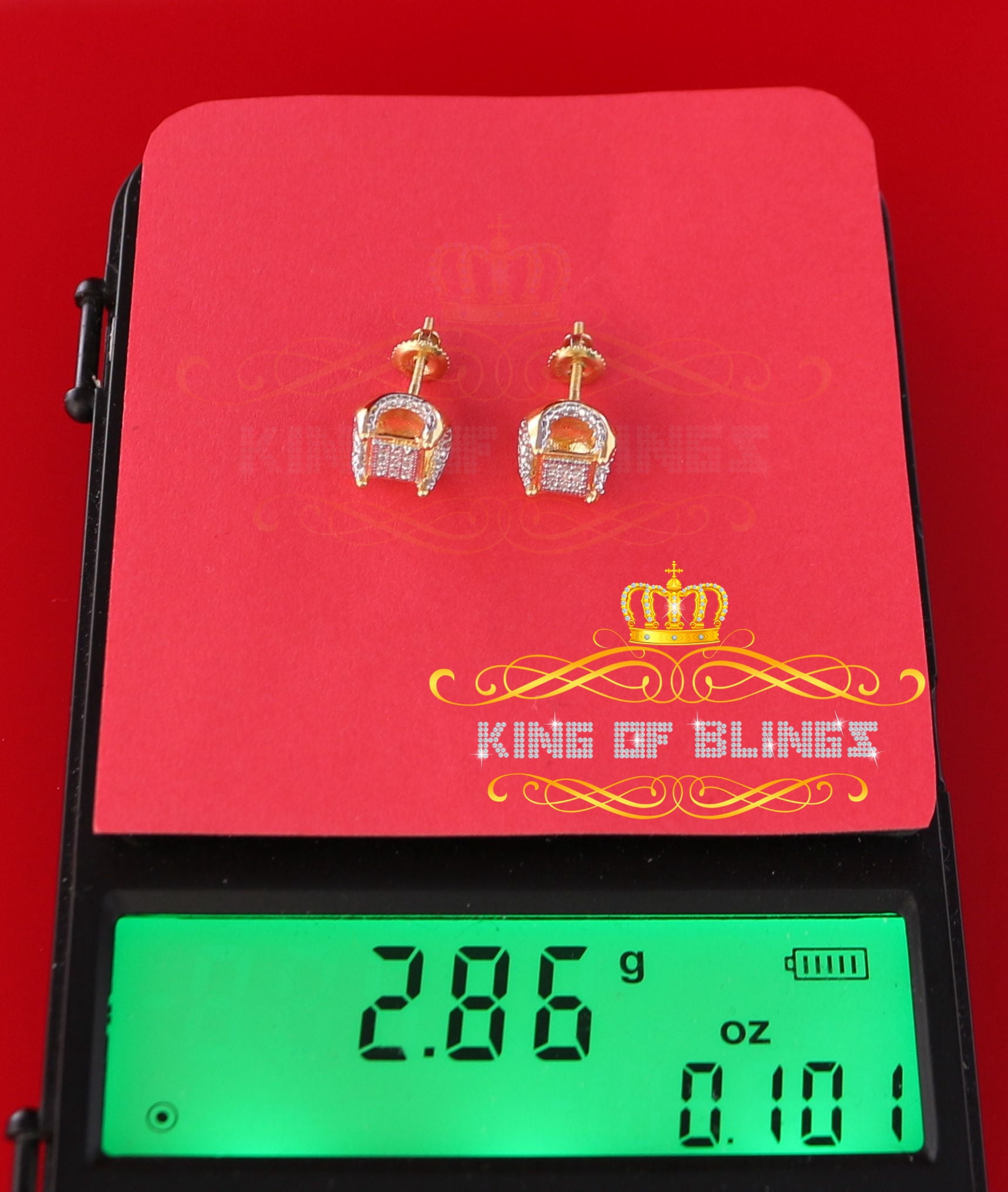 King of Bling's Women's Stud In 925 Yellow Sterling Silver 0.05ct Diamond Stud Men's Earrings