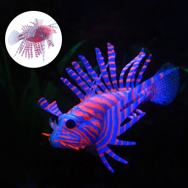 Ornement de Poisson Artificiel, Ornement d'Aquarium Lionfish en Silicone, Aquarium Lumineux pour Poisson Rouge et Bleu