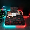 thumbnail image 5 of Manfei Futuristic 3D Square Twin Sheets, Neon Glow Bedding, Black Red, Black Reversible 3 Pieces1 Flat Sheet + 1 Fitted Sheet + 1 Pillowcase, 5 of 6