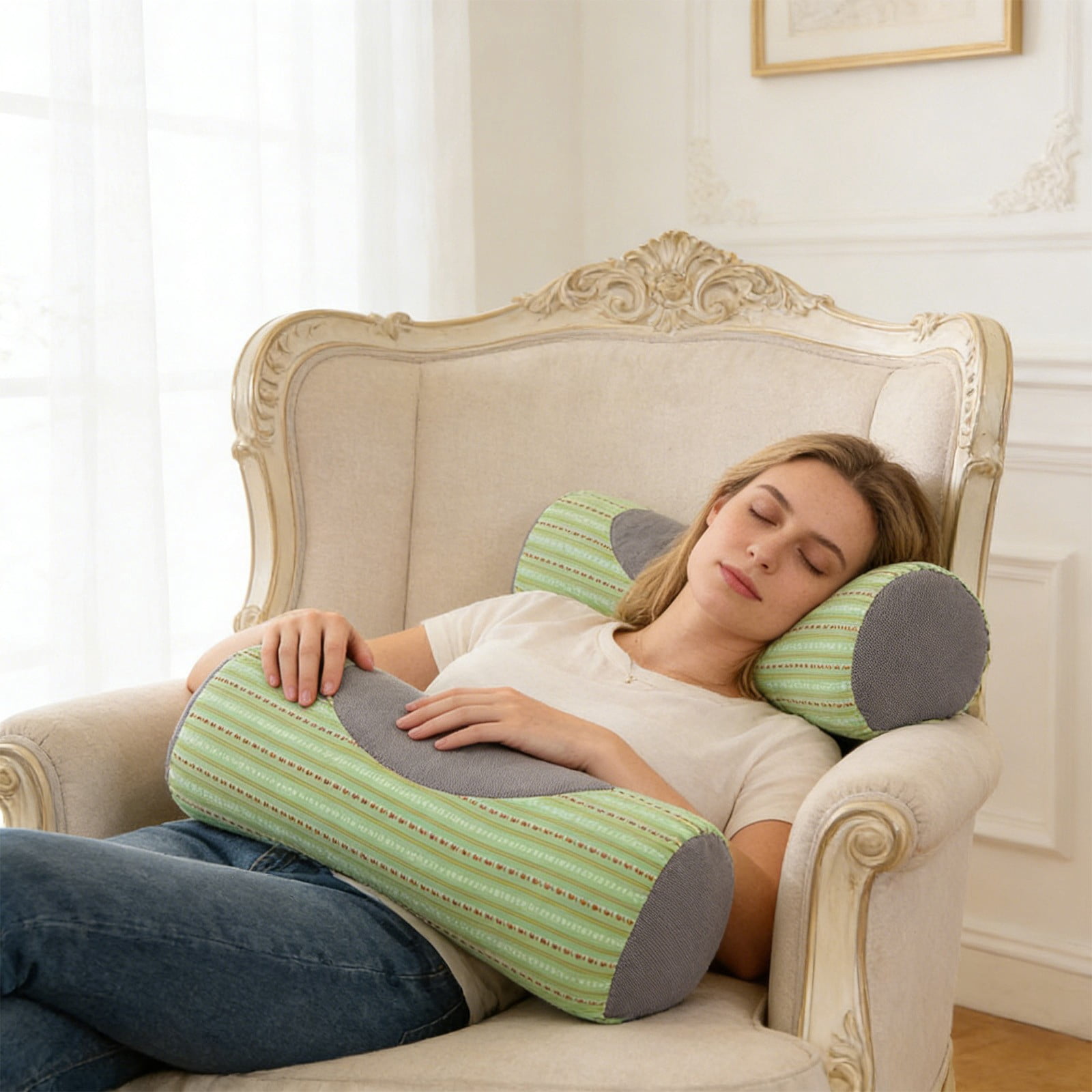 Buckwheat Cervical Neck Pillow – Adjustable Neck Roll for Sleeping, Ergonomic Neck Support Bolster for Side & Back Sleepers, Pillow for Neck Pain Relief. (18.1*7.9*5.9In Green)
