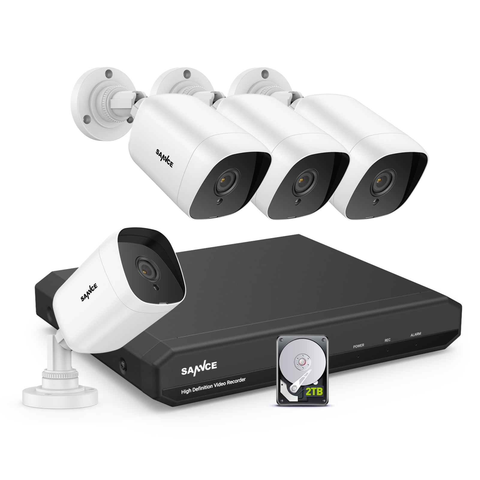 SANNCE Kit Sistema de Seguridad 720P 8ch DVR 5-en-1 H.264 y 4 Cámara de vigilancia IP66 Interior y Exterior IR-Cut Visión Nocturna y Acceso remoto-1TB HDD 