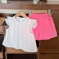 thumbnail image 4 of Girls 2 Piece Outfits Children Summer Sets Little Girls Short Sleeve T Shirt Elastic Waist Drawstring Shorts Solid Color Soft Comfortable Stretchy Sports Hot Pink 10-11 Years, 4 of 7