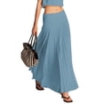 thumbnail image 2 of Women'S Solid Color Pleated Midi Skirt Versatile Fashion Casual Long Skirt Elegant Green L, 2 of 9