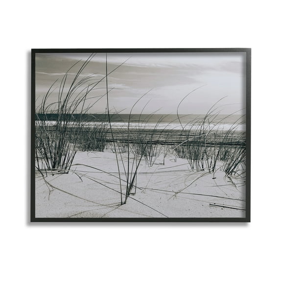Stupell Industries Subtle Beach Reeds Landscape Photography Black Framed Art Print Wall Art, 14 x 11