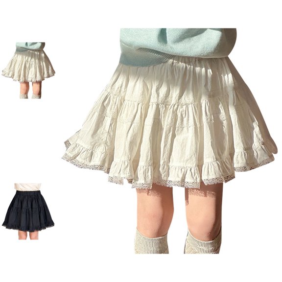 Bmisegm Back to School Outfits for Girls High Waist Layered Tiered Skirt with Lace for Princess Casual Wear School Skirts for Girls 3-4 Years