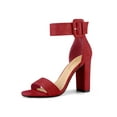 thumbnail image 1 of BLISSFUL STEP Women's Block Heels Zipper Buckle Ankle Strap Sandals Red 8, 1 of 8