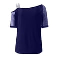 thumbnail image 4 of USSUMA Cold Shoulder Sequined Mesh Summer Tops for Women 2022 Trendy Solid Color Womens Tunic Tops Off the shoulder Basic Shirts Tees Short Sleeve Dressy Blouses for Women, 4 of 8