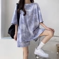 thumbnail image 3 of sunsanly 2 Pcs/Set Women T-shirt Shorts Set Tie-dye Loose Short Sleeves Loose Mid Length Top Elastic Waist Mini Shorts Plus Size Casual Sport Daily Wear Top Pants Set, 3 of 8