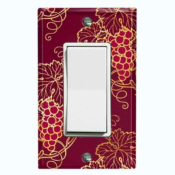Metal Light Switch Plate Cover Elegant Burgundy Grape Vine Damask DAM075