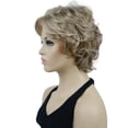 thumbnail image 3 of Women's Short Curly Wavy Wig Synthetic Hair Full Wig for Daily Use, 6 inches, Dark Blonde with Highlights, 3 of 11