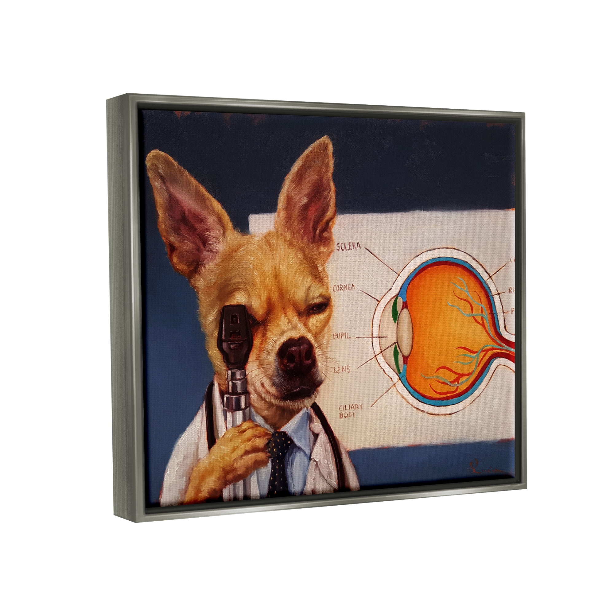 Stupell Industries Dog Optometrist Funny Animal Animals & Insects Painting Gray Floater Framed Art Print Wall Art