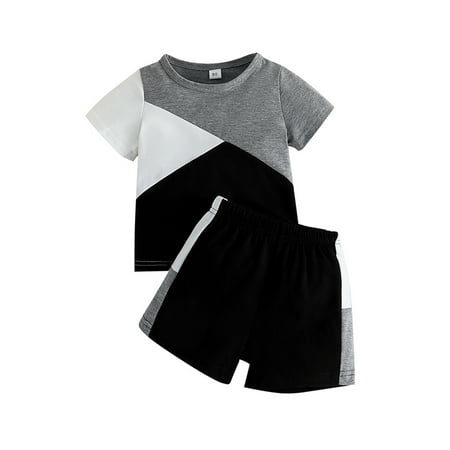 

Bagilaanoe 2pcs Toddler Baby Boy Short Pants Set Contrast Color Short Sleeve T-Shirt Tops + Shorts 9M 12M 18M 24M 3T 4T Kids Casual Summer Outfits