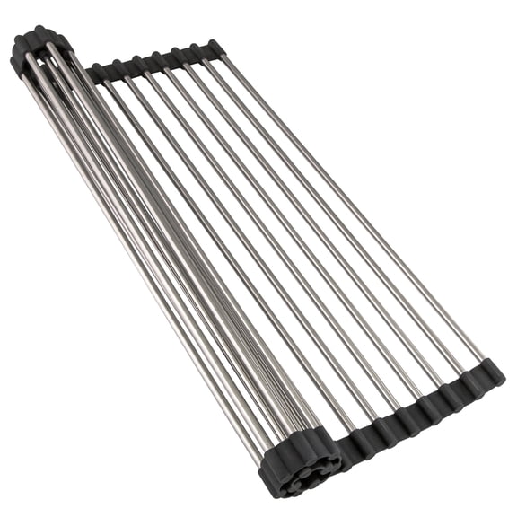 Stainless Steel Roll-Up Over the Sink Dish Drying Rack, 50 lb. Capacity, 17.75 in. x 12 in.