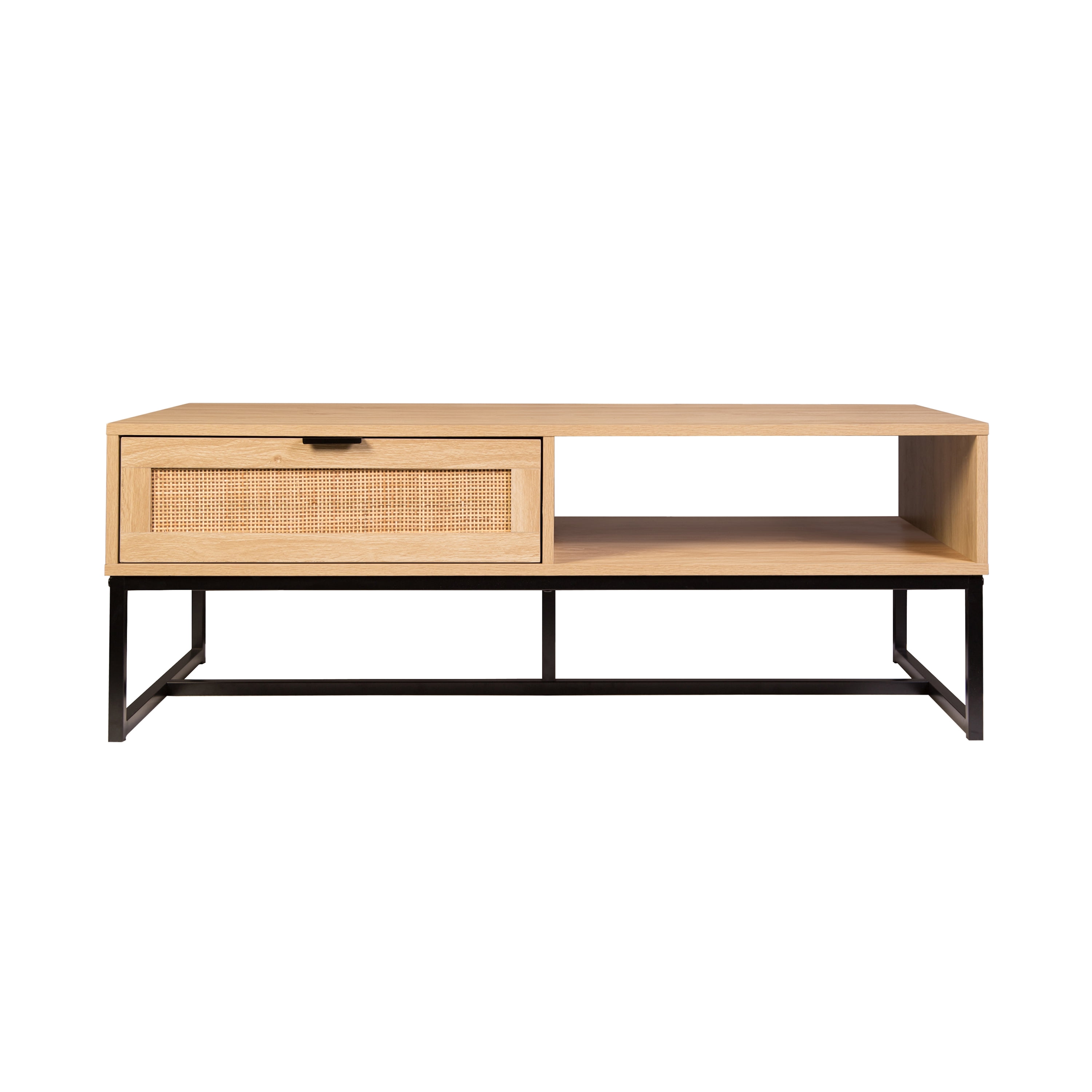 Cove Coastal Modern TV Stand with Storage Cubby and Drawer, Natural Wood