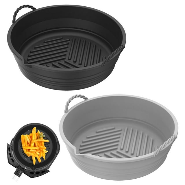 Friteuse à Air Chaud en Silicone Pot 2Pcs Résistant à la Chaleur Antiadhésive Friteuse à Air en Silicone Doublure Pliable pour Friteuse à Air Four Micro-Ondes