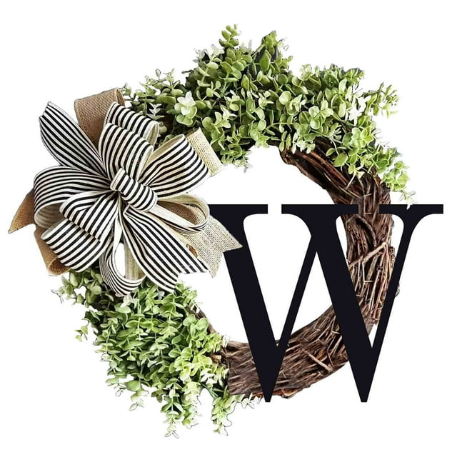 Decorative Wreath, Staron 2026 Personalized Alphabet Letter Door Hanging, 38cm Rattan Ring Wall Decoration With Knot Pendant For Home Entryway Wedding Gift