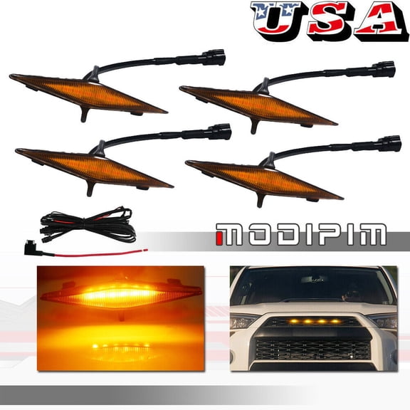 GTINTHEBOX 4-piece LED amber lights suitable for Toyota 4Runner TRD Pro grille from 2014 to 2021-