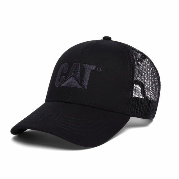 Gorro de malla bordado con logotipo en relieve de Caterpillar, cierre a presión, negro