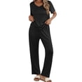 thumbnail image 4 of Qylux Women's Pajama Set Short Sleeve Adjustable Long Pants Sleepwear Set Soft Two Piece Matching Set with Pockets,Black,L, 4 of 9