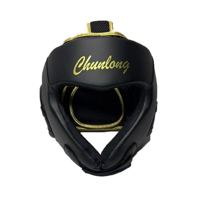 Casco de entrenamiento de boxeo Casco transpirable en la frente del engranaje y la protección del oído para los entusiastas MMA SANDA Men Wrestling Negro de oro