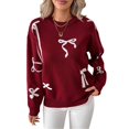 thumbnail image 7 of VISALY Womens Valentines Sweaters Bow Sweaters Dressy Sweaters Cozy Sweaters Lightweight Sweaters Tunic Sweater Patterned Sweater Ribbed Pullover Sweaters Basic Sweaters Wine L, 7 of 7