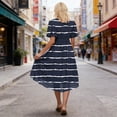 thumbnail image 5 of Maqroz Midi Dresses for Women V Neck Short Sleeve Belted Ruched Sundress Floral Printed Soft Cotton Summer Beach Vacation Travel Wedding Guest Cocktail Party Dresses Black S, 5 of 7